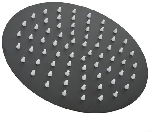 Feeshoppher Pomme de douche à effet pluie ronde de 20,3 cm en acier inoxydable 304, noir mat, avec joint à rotule pivotant, système de douche à haut débit pour salle de bain