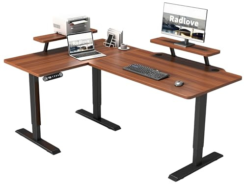 Radlove L-format höjdjusterbart elektriskt skrivbord med bildskärmsstativ, LED-display, 160 cm, för hemmakontor
