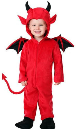 Toddler Kids Devil Halloween Costume for Little Girls Boys Red Onesie Outfits Demon Cosplay Dress Up Flannel Footed Jumpsuit Set (Red, 6-7 Years)