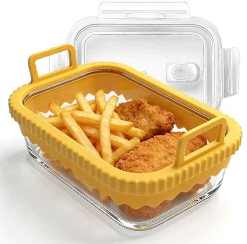Fuente de horno Airfryer para Ninja & Cosori | Forma de cristal con tapa y asas extraíbles | Resistente al calor para Ninja Airfryer Accesorios AF400EU/AF500EU/SL400EU | Apto para lavavajillas