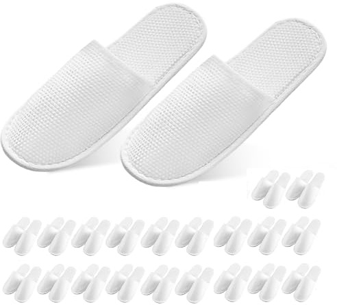 20 par gästtofflor, hotelltofflor, vita frottétofflor, hotelltofflor, set, spa, tofflor, gästtofflor, badtofflor, bärbar frotté, tofflor för resor, salong, hus, universell storlek 28 x 11 cm