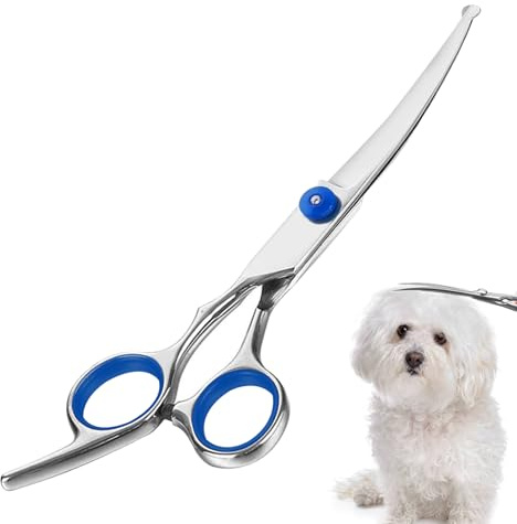 LgCiXli Tijeras Profesionales Curvas para Aseo de Perros | Ideal para Acabados Precisos en Cara y Patas | Máxima Seguridad con Puntas Redondeadas | Acero Inoxidable 17cm