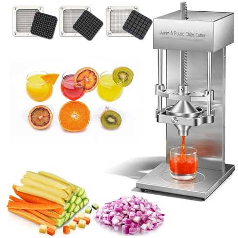 2 in 1 Commercial French Fry Cutter & Juicer with 3-Blades,Electric Heavy Duty Automatic Potato Cutter & Orange Lemon Juicer,Citrus Juicer Press Extractor,for Potato, Carrot, and Cucumber Strips