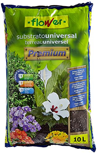 FLOWER - Substrato Universal Premium 10L | Ideal para Interior y Exterior | con Perlita y Fibra de Coco | Enraizamiento y Aireación | Orquídeas y Monstera, Marrón, 29x6x46 cm, Sustrato