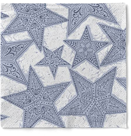 Sovie HORECA Weihnachtsserviette Gitte (Silber-Blau) aus 3-lagigem Tissue, Einweg Serviette Weihnachten, ideal für Advents- & Weihnachtsfeiern, Papierserviette 33 x 33 cm, 100 Stück