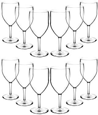 Roltex Lot de 6 grands verres à vin réutilisables en plastique polycarbonate incassable (300 ml à hauteur de 16,1 cm, diamètre max 7,7 cm) Alternative réaliste au verre