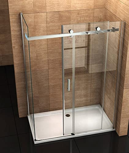 Aloni Duschkabine 90x140x195 mit Schiebetüren - Duschabtrennung mit Eckeinstieg - chrom - ESG Sicherheitsglas 8 mm - Nano-Beschichtung & Easy-Clean - Modernes Klarglas-Design