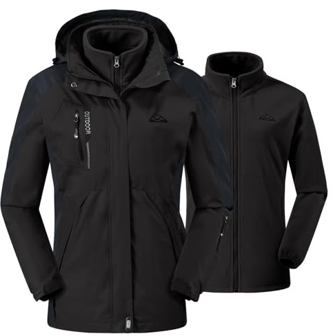 donhobo Damen Outdoor 3-in-1 Skijacke mit Fleecejacke wasserdichte Regenjacke Winddicht Warm Winterjacke Doppeljacke Funktionsjacke mit Abnehmbare Kapuze