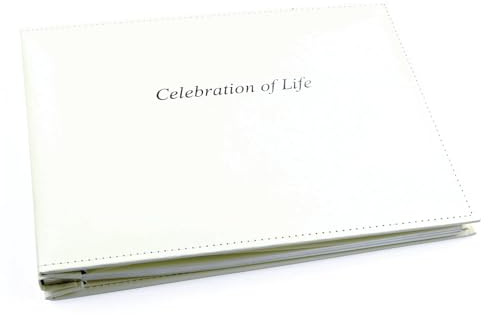 Celebration of Life Condolence Book - 50 Loose Leaf Pages Silver Gilt Edges & Storage Box - Hardcover Memorial Guest Book & Keepsake Pocket for Condolence Cards - Funeral Services (White, 265x195mm)