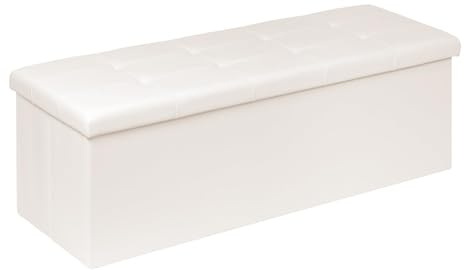 Bonlife Folding Ottoman Storage Bench, Kids Toy Box, Foot Stool Faux Leather Extra Large Storage boxes with Lid,Cream,110 x 38 x 38 cm