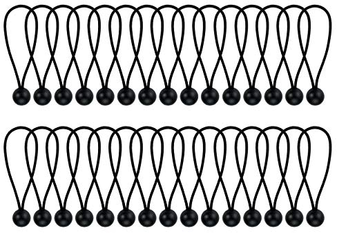 Dreld 30Pcs 15cm/6Inch Bungees Balls Cords，Heavy Duty Multipurpose Black Bungee Balls for Furniture, Banner, Tarpaulins, Pavilions, Tents, Tent Bungee Hooks, Tarpaulin Holder, Flag Poles