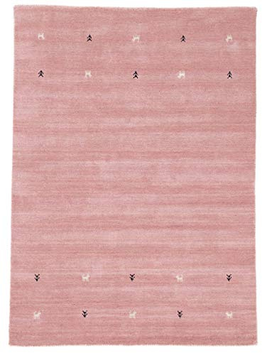 carpetfine Wollteppich Gabbeh Uni Rosa 60x90 cm | Moderner Teppich für Wohn- und Schlafzimmer