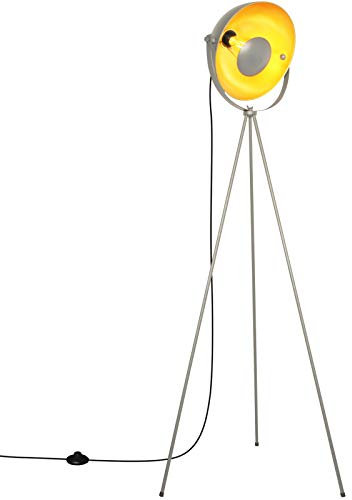 B·LED BARCELONA LED BarcelonaLED - Lampada da terra per salotto, treppiede, stile vintage, colore: grigio con faretto dorato nordico retrò con interruttore a piantana, attacco E27