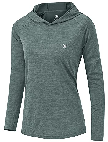 YSENTO Damen Laufshirt Langarm Sportshirt UPF 50+ Schnelltrocknend UV Schutz Hoodie Pullover Wandershirt mit Daumenlöcher