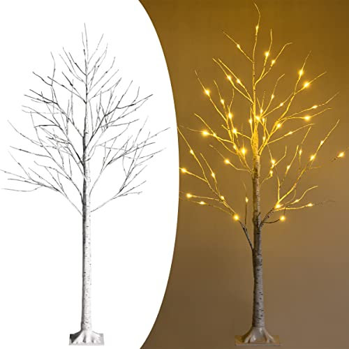 RELAX4LIFE 120 cm LED Lichterbaum, Birkenbaum Deko mit 48 warmweißen LED-Leuchten, Künstlicher Weihnachtsbaum mit Beleuchtung, Christbaum Tannenbaum Christmas Tree für Partys & Feierlichkeiten