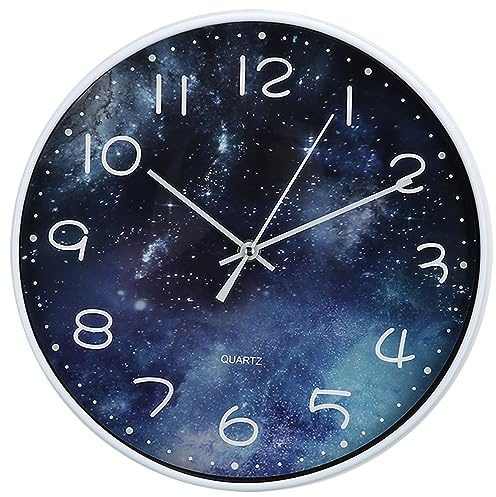 ACCSHINE Wall Clock Without Ticking Sound, Silent, Modern, Large, Battery-Operated Wall Clock, Easy to Read for Rooms, Home, Kitchen, Bedroom, Office, School (Star Blue)