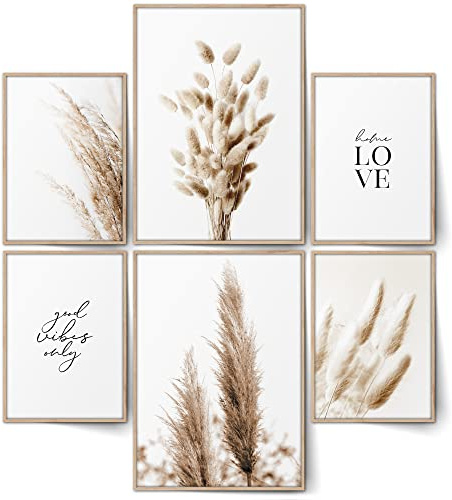 BLCKART Beige Love Poster Set – Pampasgras, Trockenblumen & Boho Wandbilder in Beige für Wohnzimmer & Schlafzimmer (2x A3 | 4x A4 | ohne Rahmen)