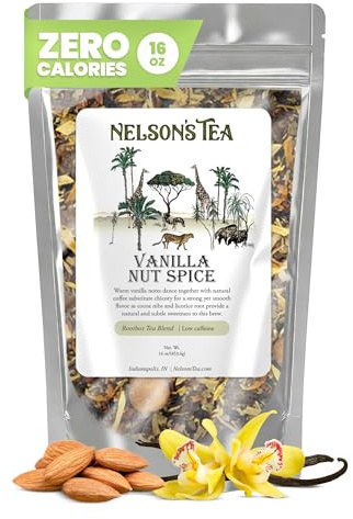 Nelson's Tea Vanilla Nut Spice - Cut & Sifted, Low Caffeine Rooibos Loose Leaf Tea with Honeybush, Yerba Mate, Chicory Root, Licorice Root, Cardamom Seeds, Coconut and Marigold Herbal Blend (16 oz)