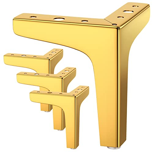 JOLIGAEA 4 Stück Metall Möbelfüße, Belastbar Bis 800 KG, 13cm Tv Lowboard Möbelfüsse, Schrankfüße für Schrank, TV-Schränke, Schubladen, Nachttisch, Mit Schrauben, Gold