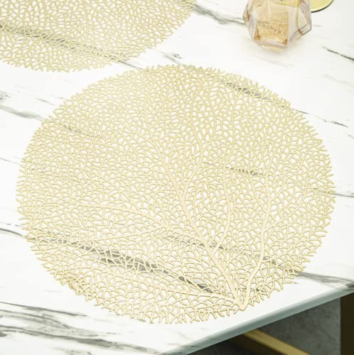 Manteles Individuales Dorados Redondos, Paquete de 6 Unidades Manteles Decorativos Mantel Redondo Manteles de PVC (Oro)