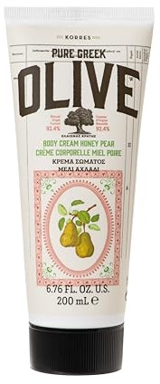 KORRES Olive & Honey Pear Körpermilch, feuchtigkeitsspendende Bodylotion mit nativem Olivenöl, schnell einziehend, für geschmeidige Haut, frischer Birnen-Duft, vegan, 200ml