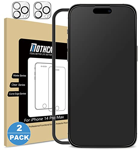 Mothca Matte Schutzfolie für iPhone 14 Pro Max, 2 Stück + 2 Kameraschutz | Matte Displayschutzfolie mit Montagerahmen, Anti-Glare Screen Protector, Nano-Ätztechnik, Anti-Fingerabdruck, 9H-Hartglas