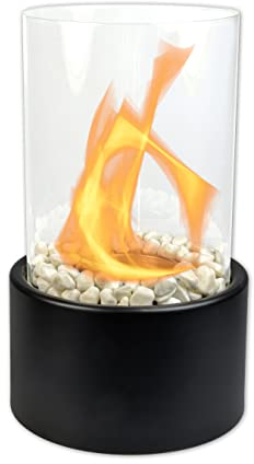 Technigart Ethanol Kamin - Tischkamin - Indoor & Outdoor geeignet- mit Natursteinen - Terrassenfeuer Ethanol - Zwei Brennkammern - unendliche Brenndauer - 150ml - 27cm