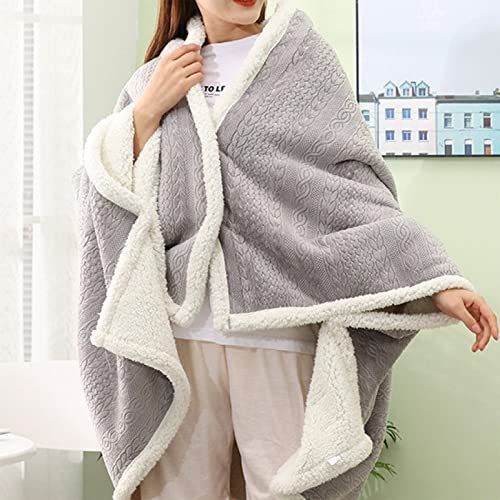 LOERSS Poncho mit offener Vorderseite, Flanelldecke, Damen-Deckenschal, für das Bett auf dem Schoß, Sofa, Büro, Flugzeug, Reisen,Grey-85 * 120cm