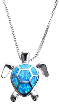 HPIP Wassertropfenform Blauer Feueropal Schildkröte Anhänger Halsketten Für Frauen Silber Farbe Schmuck