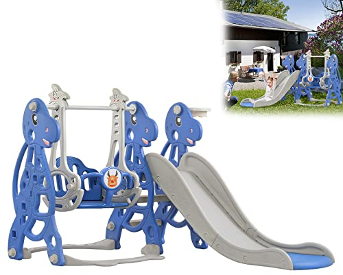 Aufun Rutsche Kinderrutsche, 4-in-1, Spielplatz mit Basketballkorb, extra Lange Rutsche, Schaukel, einfach aufstellbare Babyrutsche für drinnen und draußen, Hinterhof(175x40x105cm)