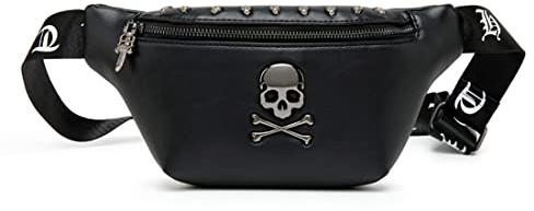 Bauchtasche Herren Leder,Schwarz Bauchtasche Damen Leder Festival,Klein Totenkopf Entworfen Fanny Pack Stylisch,Gürteltasche Herren Damen für Reisen Einkaufen (Skull -2)