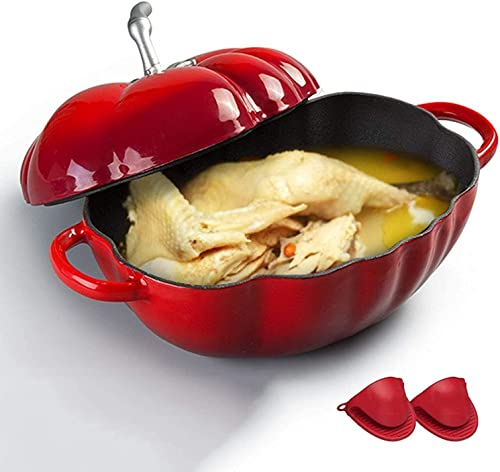 Pentola da Cucina in Ceramica Casseruola con Coperchi Cocotte di Pomodoro in Ghisa, Casseruola da Forno Olandese in Ghisa Smaltata con Guanti in Silicone, per Carni e Verdure a Cottura Lenta, Ottima