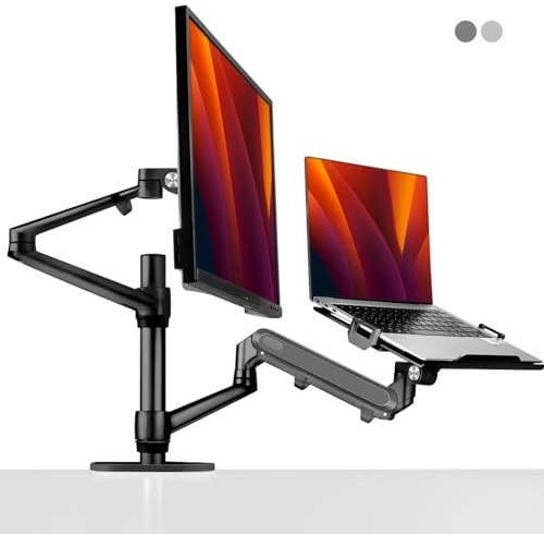 Alberenz® 2-in-1 Laptop- & Monitorhalterung mit Gasfeder, Verstellbarer Doppelarm-Ständer für 12-17 Laptops und 17-32 Monitore, ergonomisches Design, höhenverstellbar und neigbar, Farbe Schwarz