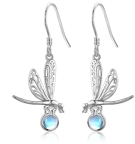 Libelle Ohrringe 925 Sterling Silber Dragonfly Ohrhänger Mondstein Libelle Muttertag Schmuck Geschenk für Damen