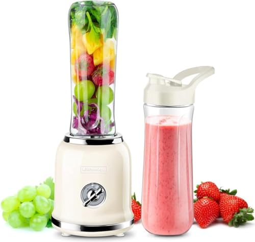 KitchenApp Batidora de Vaso Individual, 300W Portátil Batidora Smoothie, Smoothie Maker, Procesador de alimentos Profesional Para Zumos, Batidos, Smoothies, con 2 Botellas de 600 ml, sin BPA