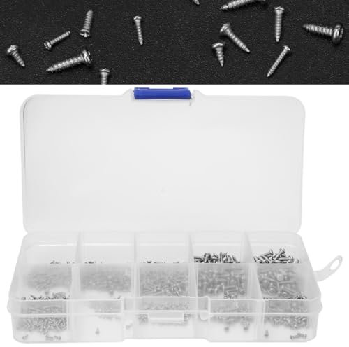 1000pcs Selbstschneidende Schrauben Set Edelstahl Trapezblechschrauben Elektrikerschrauben für Laptop Platinen Handy Brillen und Modell Reparatur M1 M1.2 M1.4 M1.7, 3MM 4MM 5MM 6MM