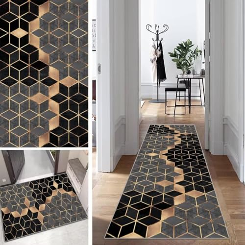 Mogetal Läufer Flur Lang Grau Küche Schlafzimmer rutschfest Waschbar 80x350cm Geometrisch Teppich Läufer Dauerhaft Läuferteppich KüchenLäufer Korridor Polyester Anpassbar Meterware