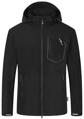 Blue Wave Herren Softshelljacke Louis mit verstellbarer Kapuze - Unifarbene Jacke winddicht und atmungsaktiv in Schwarz Größe L