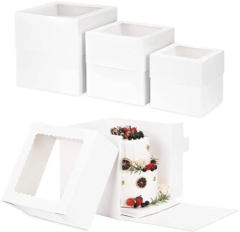 XXL Hoch Verkürzbare Tortenkarton / Tortenbox mit Sichtfenster (Weiß 40 cm)