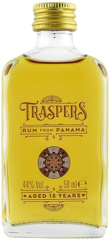 Trasper's Rum Mini I 15 Jahre Reifung I Rum aus Panama I Noten von Karamell und Vanille I Für Rum-Liebhaber I 44% Vol. I 50ml
