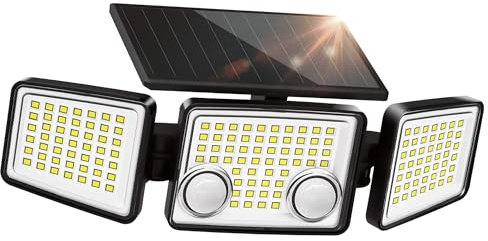 Solar Außenleuchten 3000 Lumen 7000K, 152 LED Superhell Bewegungsmelder Außenleuchte mit 2 Sensoren, Wasserdicht 270 Weitwinkel Solar Flutlicht mit 3 Modi für Garten