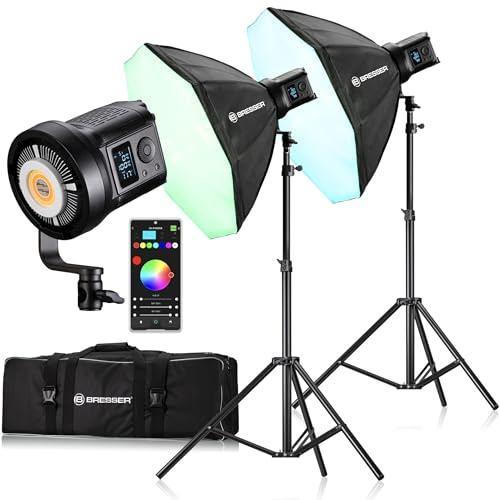 Bresser Kit Éclairage Studio LED 2X 135W RGB avec Softbox Contrôle App & Monture Bowens Photo & Vidéo