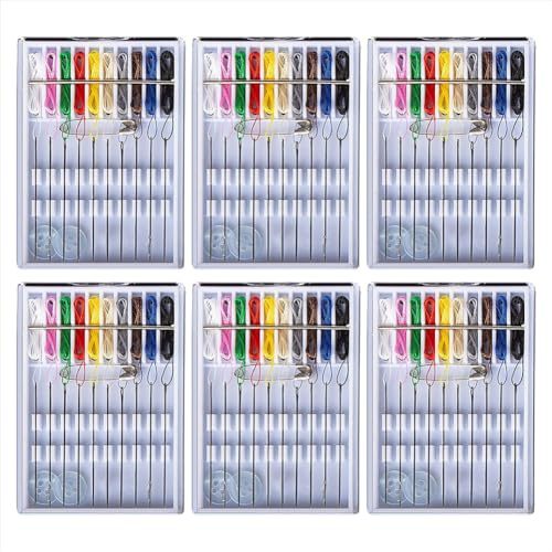 JIHUOO 10 Boxen Vorgewindenadel-Kits, einfaches Reise-Nähset, Nadelfaden-Kits, Kleidungs-Reparatur-Sets mit Nadeln, Knöpfen und Sicherheitsnadeln für Zuhause, Hotel