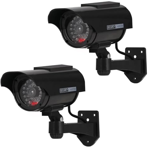 ERWEY 2 Stück Dummy Kamera Solar Betriebene Simulierte Dummy Surveillance Sicherheit Kamera mit Blinkendem LED Licht,Schwarz