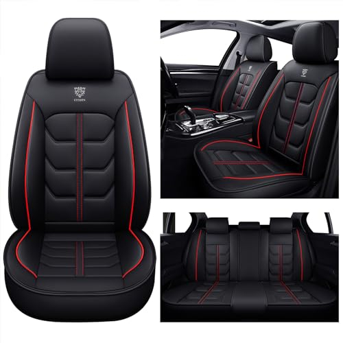 Sitzbezug Auto Full Set für Honda CRV 2001-2024, Autositzbezüge Leder, Autositzbezug Porosität Sitzbezüge Vorne Und Hinten Sitzschoner，All-Inclusive, Stilvolles Aussehen(Color:Black)