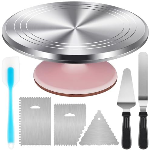 Kootek Aluminium-Kuchen-Drehteller-Set, Backwerkzeuge mit drehbarem 30,5 cm Kuchenständer zum Dekorieren, 32,3 cm versetzter Spatel, 3 Edelstahl-Frosting-Zuckerguss-Glätter
