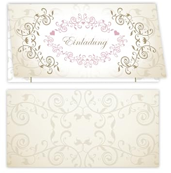 250 Einladungskarten für Hochzeit, Standesamt, Geburtstag, Konfirmation, Kommunion, Jugendweihe, Taufe, Geburtstag Jubiläum. Klappkarten DIN lang (21 x 10,5 cm). Luxuriöse florale Ornamente gold