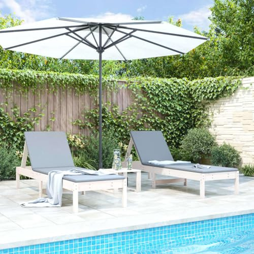 Homgoday Letti e Prendisol 2pz Bianchi 199,5x60x74 cm Massello di Pino, Mobili Lettini da Giardino, Lettino da Piscina