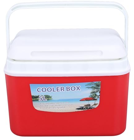 Isolierte tragbare Kühlbox, 5 l, großes Fassungsvermögen, hält warm und kühl, Hartkühlbox aus Kunststoff, geruchlos, leicht zu reinigen, robuster Griff, Picknick-Kühlbox (Rot)