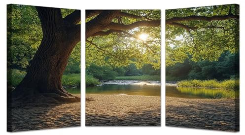 IEPOZWA Verde Natura Stampe e Quadri, Albero della Vita Antico Moderni Dipinti di Quadri Stampe da Parete su Tela per Camera da Letto Soggiorno Cucina-60x80cmx3 Incorniciato